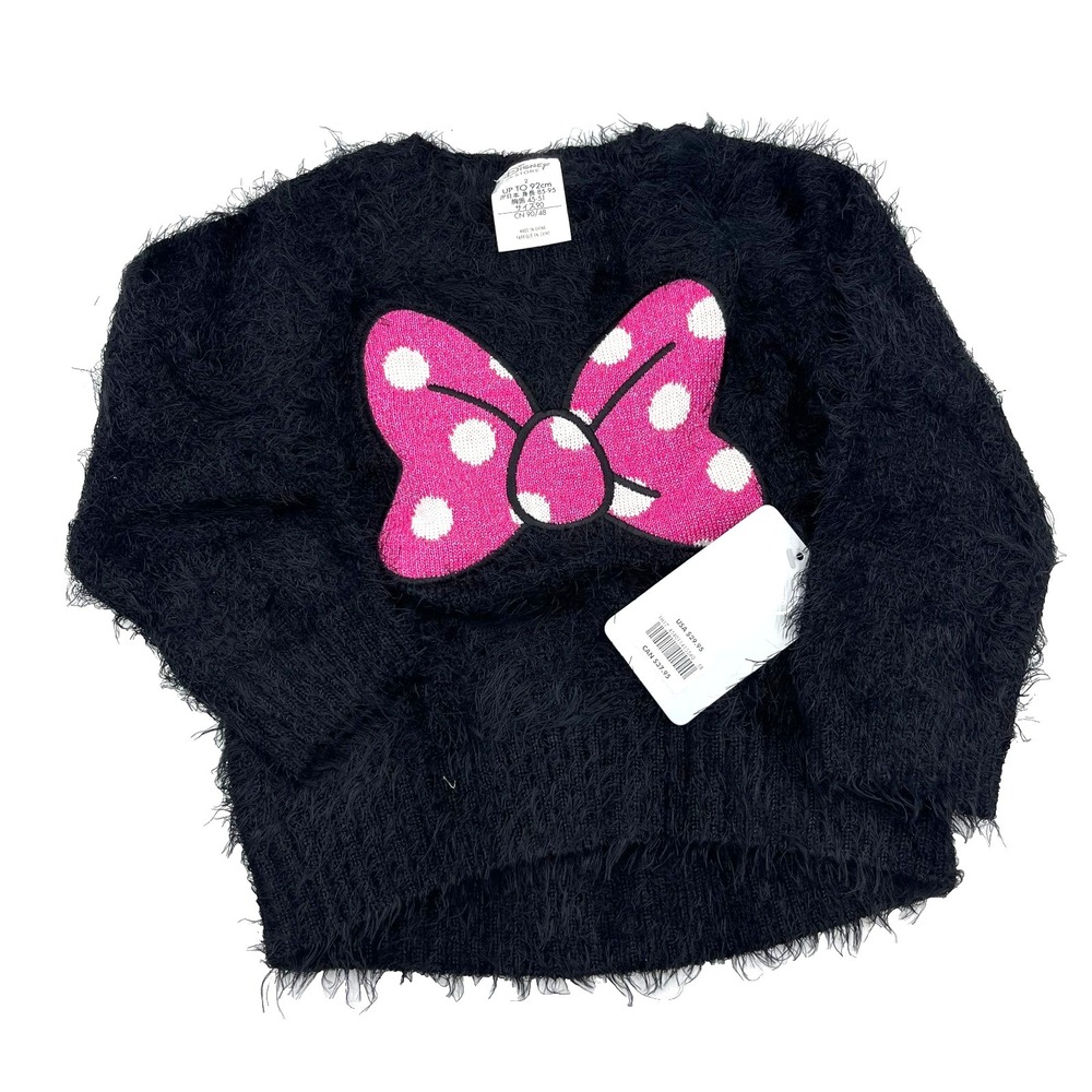Disney Minnie's Pink Bow Girls Black Sweater 2 New